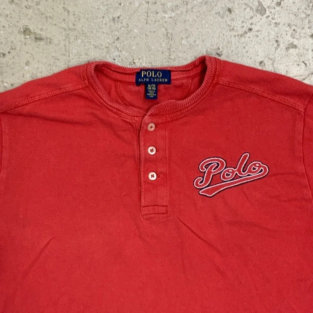 Polo Ralph Lauren Shirt Boys XL 18-20 Red Henley Spell Out Logo Kids Youth